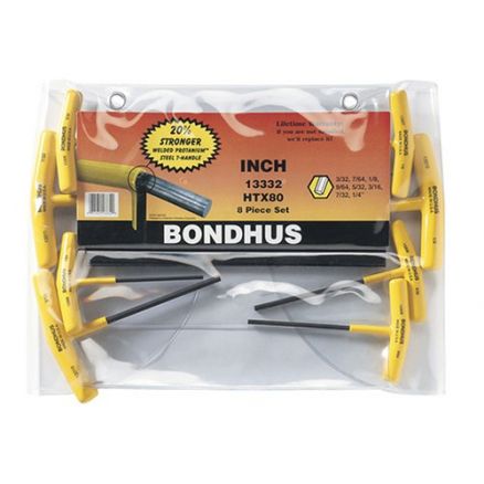 Bondhus Set of 8 Hex T-handles, sizes 3/32-1/4" - 13332A
