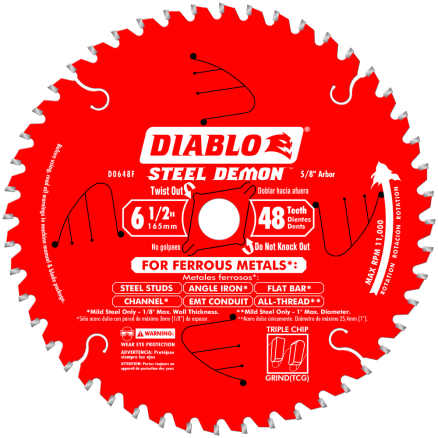 Freud Diablo Steel Demon™ 6‑1/2" x 48 Tooth Metal Cutting Saw Blade - D0648F