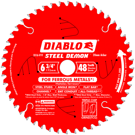 Freud Diablo Steel Demon™ 6‑3/4" x 48 Tooth Metal Cutting Saw Blade - D0649F
