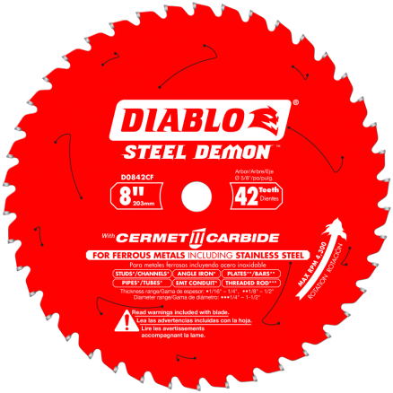 Freud Diablo Steel Demon™ 8 in. x 42 Tooth Metal Cutting Saw Blade - D0842CF