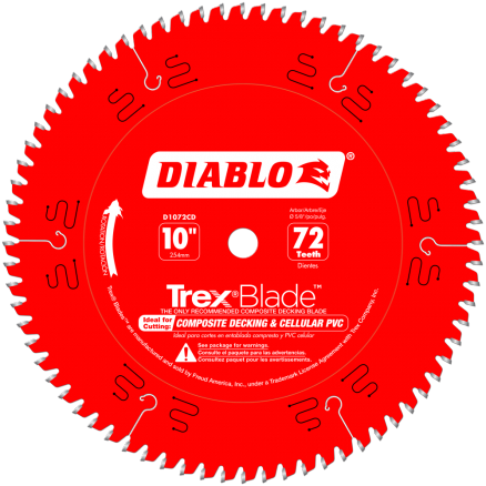 Freud Diablo 10 in. x 72 Tooth Composite Material/Plastics Trex®Blade - D1072CD