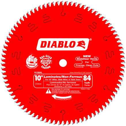 Freud Diablo 10 in. x 84 Tooth Laminate & Non‑Ferrous Metal Saw Blade - D1084L