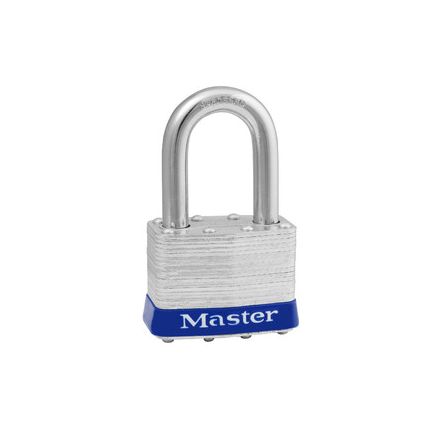 Master Lock 2in (51mm) Wide Laminated Steel Pin Tumbler Padlock with 2-1/2in (64mm) Shackle, Universal Pin MAS5UPLF