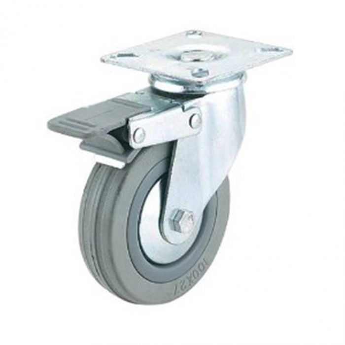 Steelex D2600 5-Inch Swivel Double Lock Rubber Plate Caster Gray 220-Pound